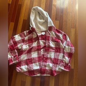 American Eagle Outfitters Red and White Plaid Hoodie